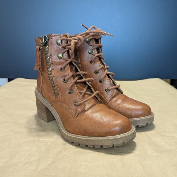 Zodiac Gaige Lace Up Lug Sole Combat Boots Cognac Brown Tan Womens 6 Booties - Picture 1 of 7